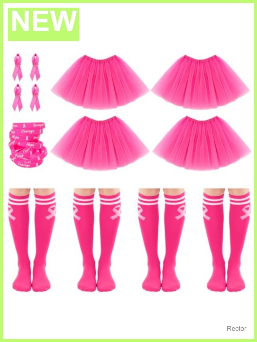 Breast Cancer Awareness Tutu Set Tulle Skirt Socks Wristbands Charm